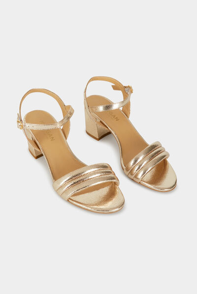 Sandales à talons métallisées en cuir dore femme