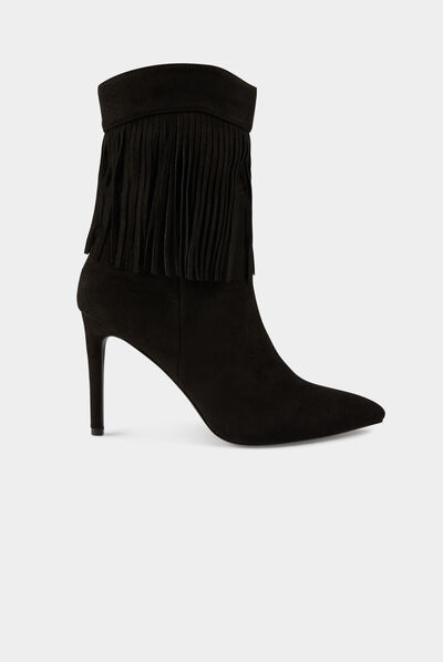 Bottines à talons avec franges noir femme
