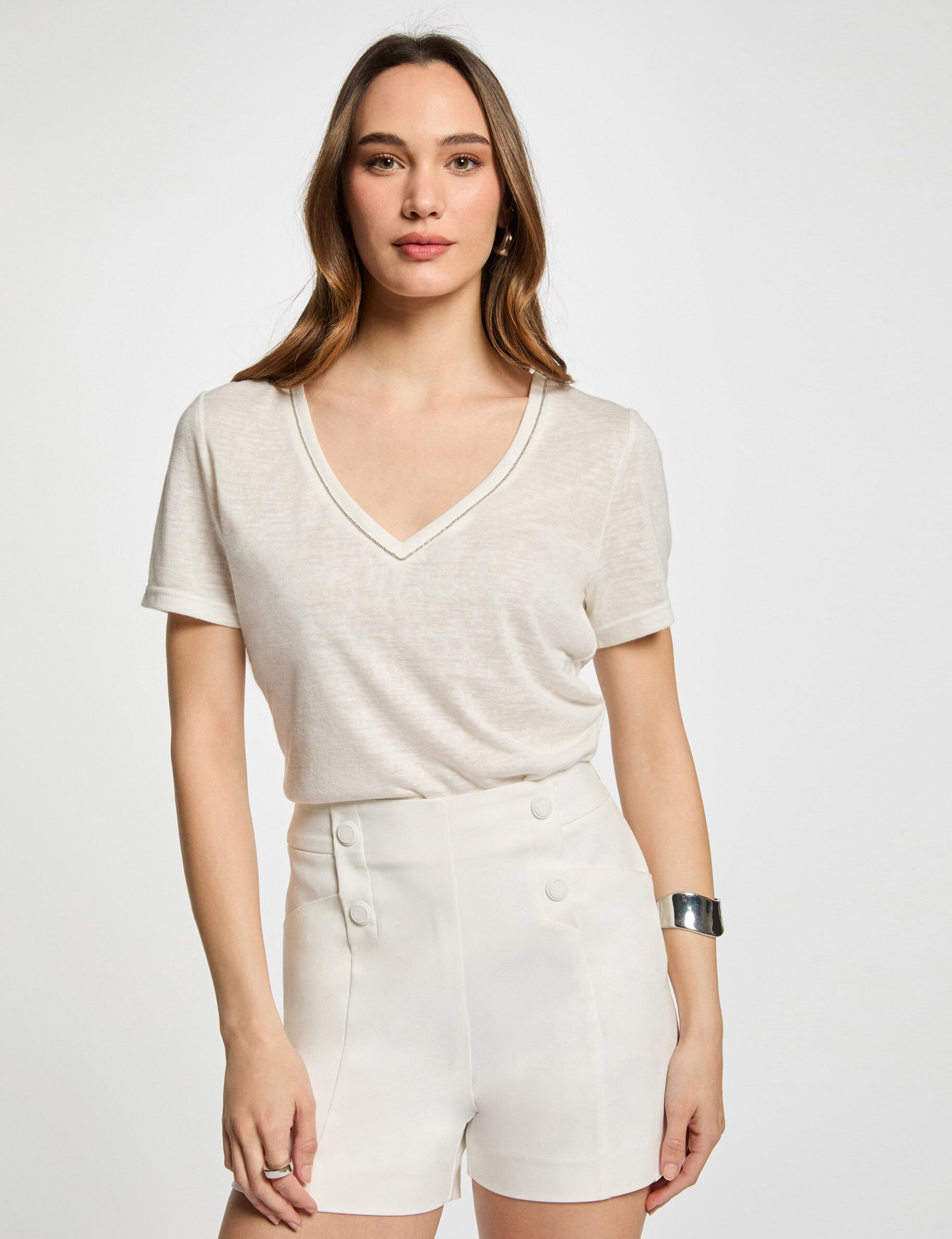 Short droit à pinces blanc femme - Morgan - Modalova
