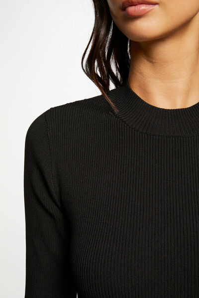 Robe pull cintrée dos en dentelle noir femme