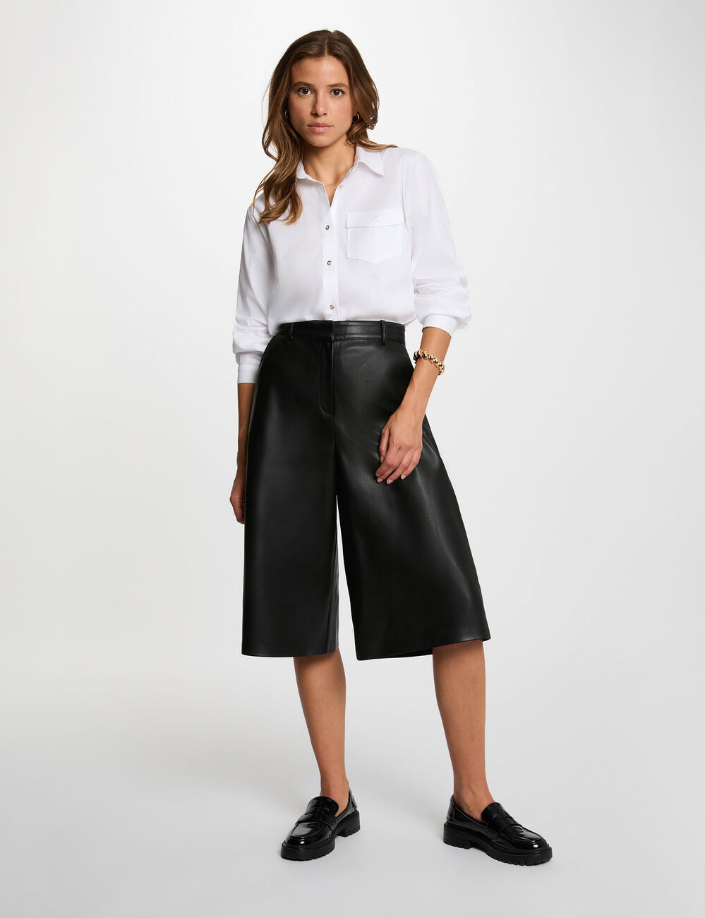 Bermuda large taille haute noir femme