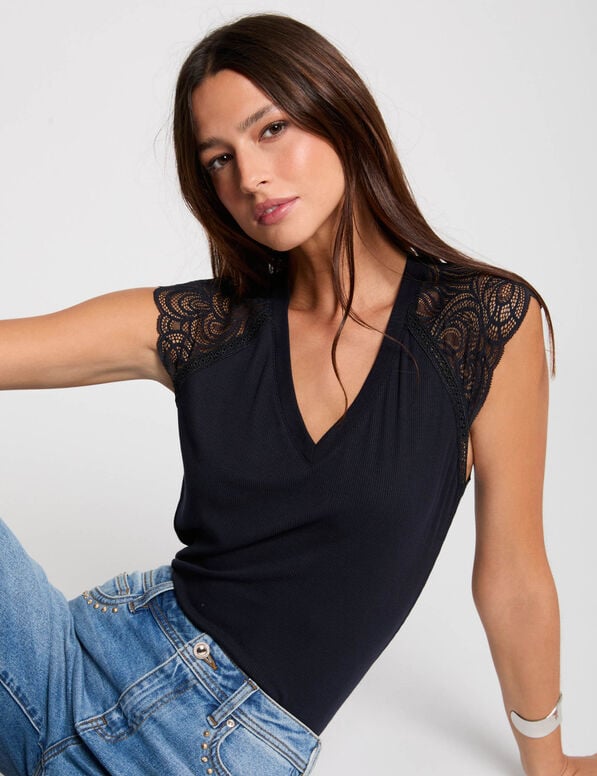 t shirt manches courtes bleu marine femme T-shirt manches courtes bleu marine femme