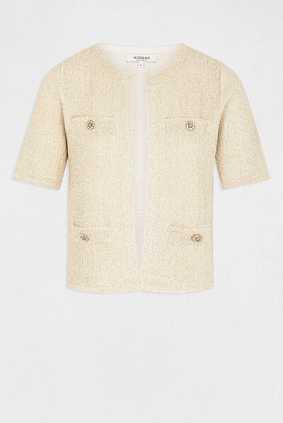 Veste droite avec fils métallisés ecru femme