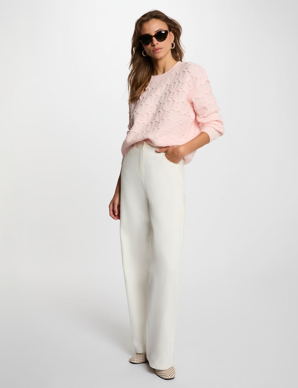 Pull col rond fantaisie rose clair femme