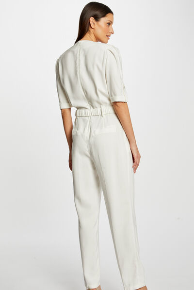 Combinaison droite avec ceinture ecru femme