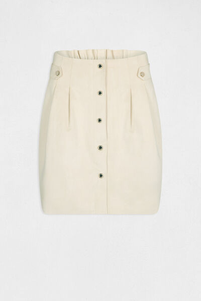 Jupe droite taille haute suédine ivoire femme