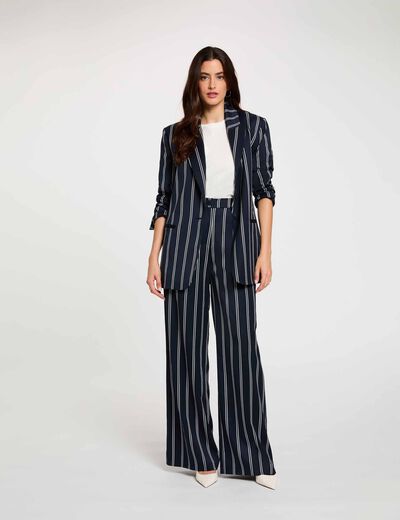 Blazer ray&eacute; col tailleur bleu marine femme