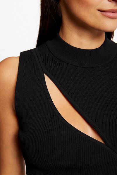 Débardeur pull sans manches à ouverture noir femme