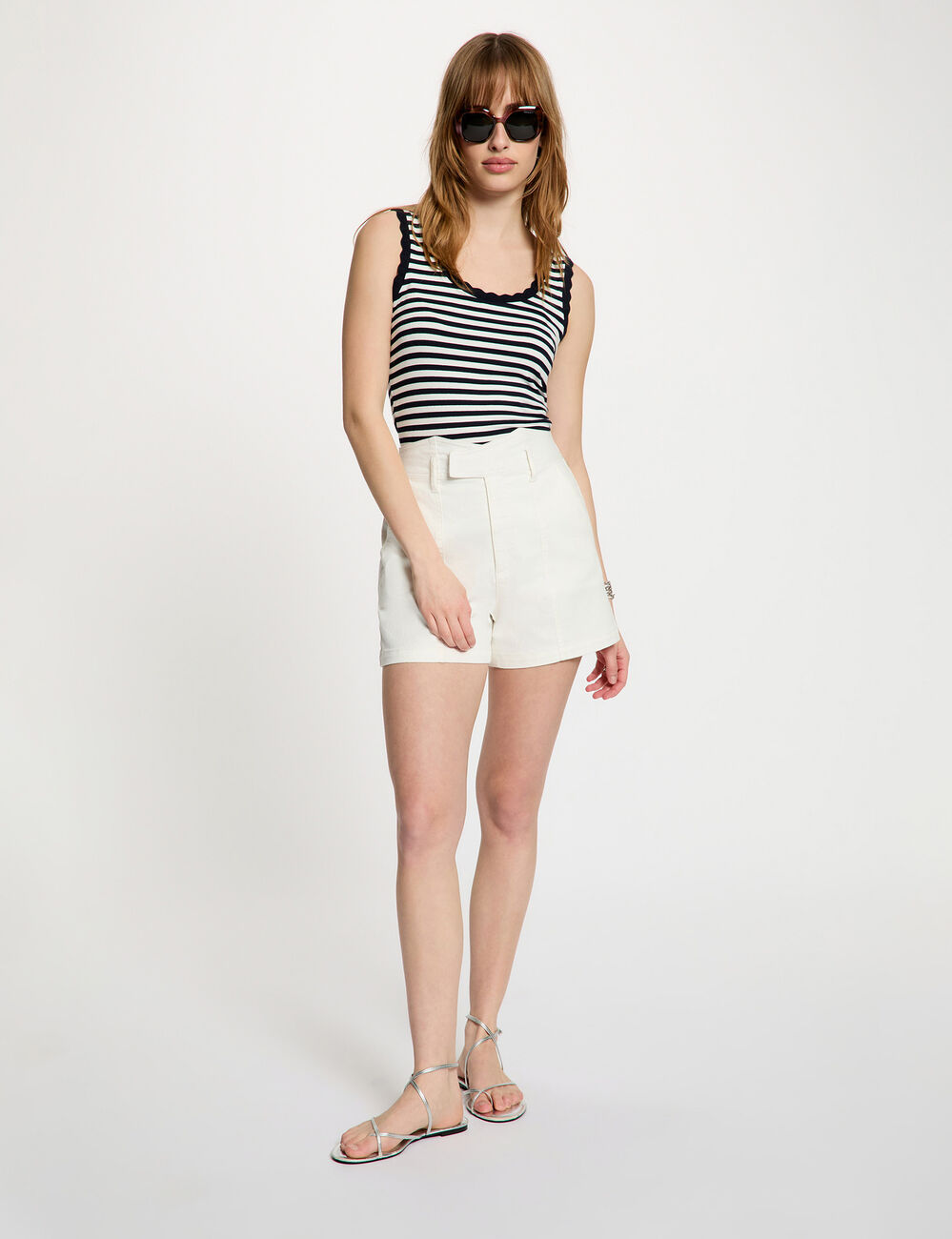 D&eacute;bardeur ray&eacute; col rond bleu marine femme