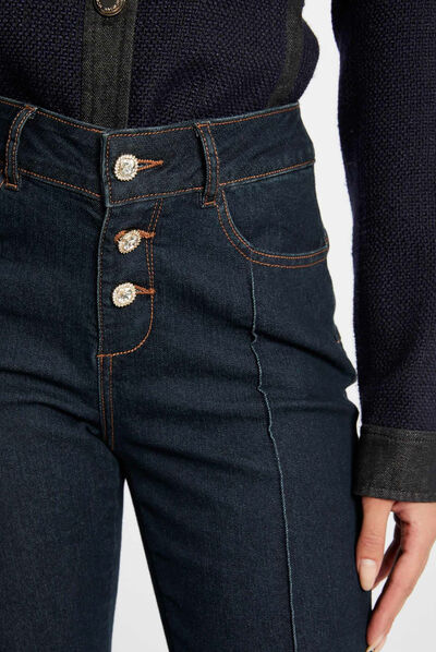 Jeans droit taille haute avec boutons jean brut femme