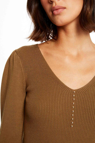 Pull manches longues avec boutons olive femme