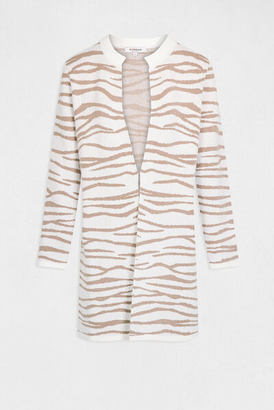 Gilet long imprimé zèbre ecru femme