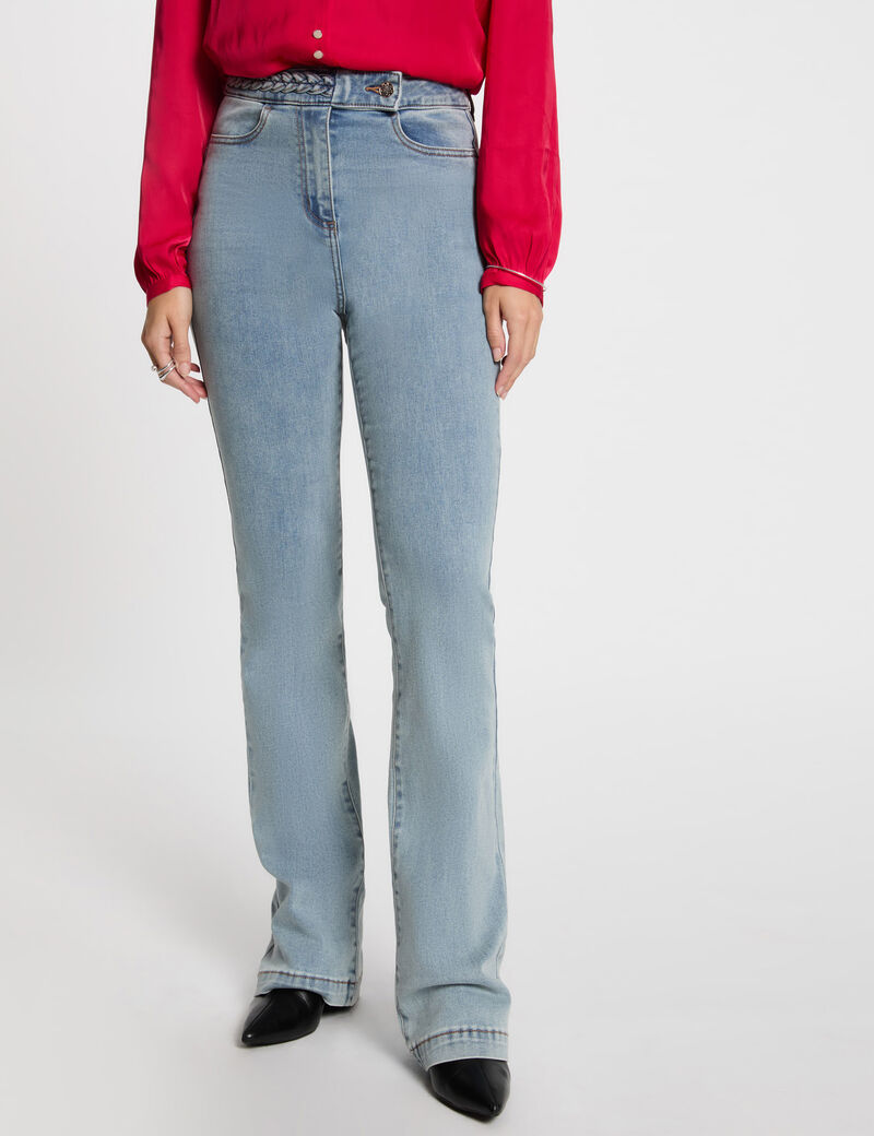 jeans droit avec details tresses denim bleach femme Jeans droit avec détails tressés denim bleach femme