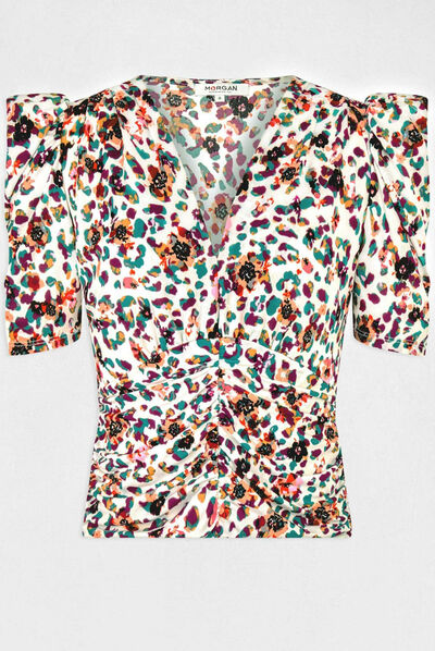 T-shirt manches courtes imprimé floral multico femme