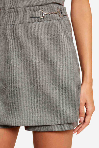 Jupe-short droite à carreaux gris moyen femme