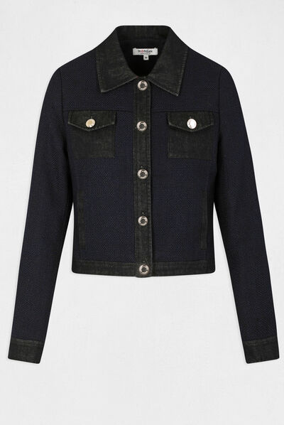 Veste droite boutonnée marine femme