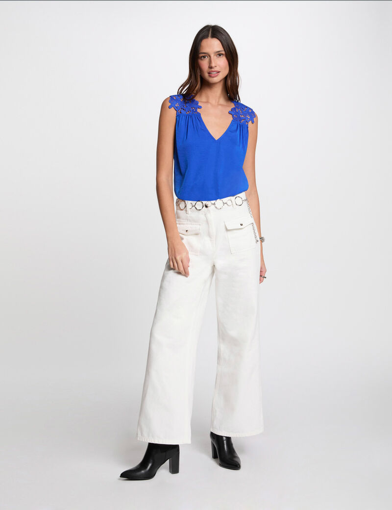 Top sans manches dentelle bleu electrique femme