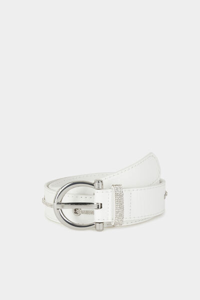 Ceinture à oeillets et strass blanc femme