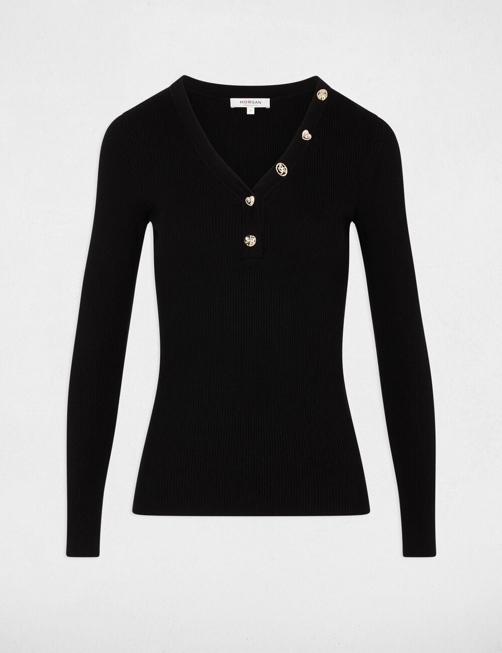 Pull col v fantaisie noir femme