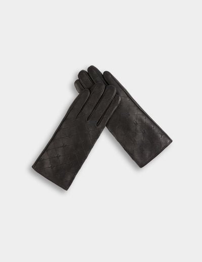 Gants similicuir monogramme noir femme