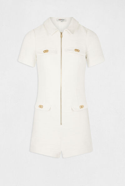 Combishort droite avec fermeture zippée  ecru femme