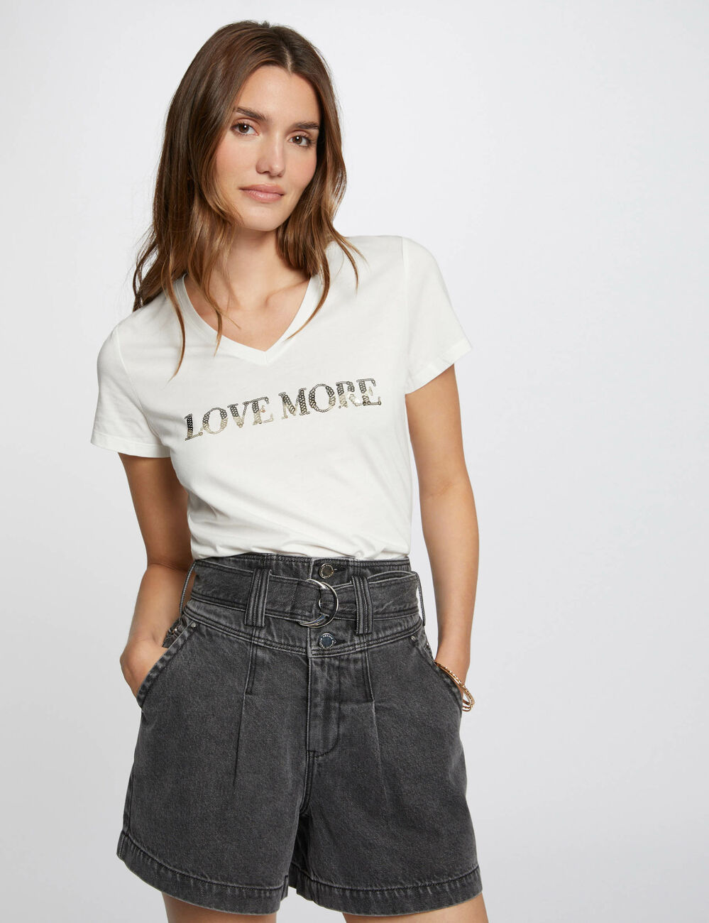 Short en jean taille haute gris moyen femme