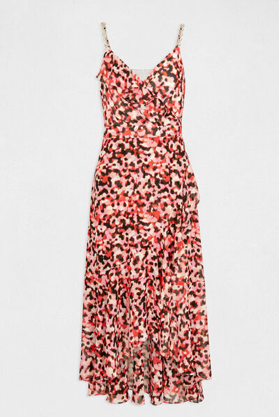 Robe longue évasée imprimé abstrait rose femme