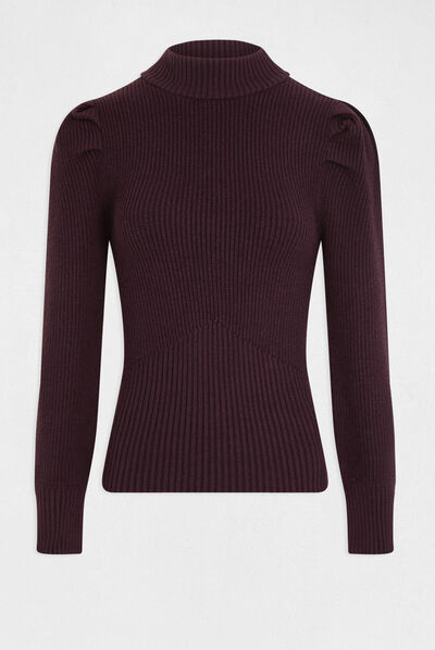 Pull manches longues à col montant violet fonce femme