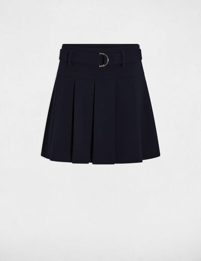 Jupe courte pliss&eacute;e bleu marine femme