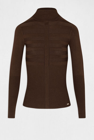 Pull manches longues col roulé marron fonce femme
