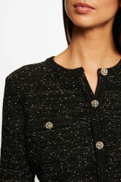 Gilet court boutonné fils métallisés noir femme