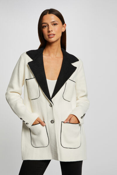 Gilet droit avec poches ecru femme