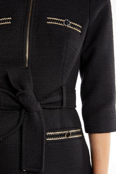 Robe droite zippée ceinturée noir femme