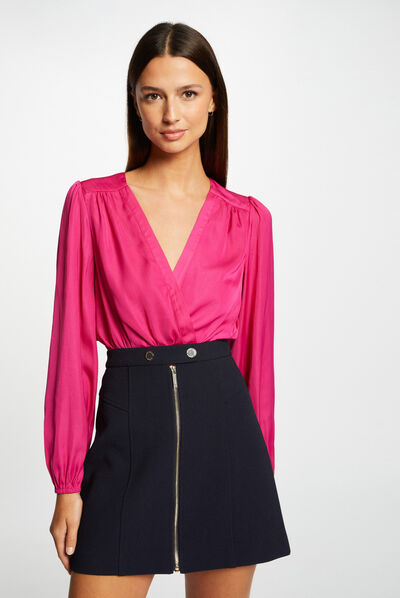 T-shirt manches longues satin framboise femme
