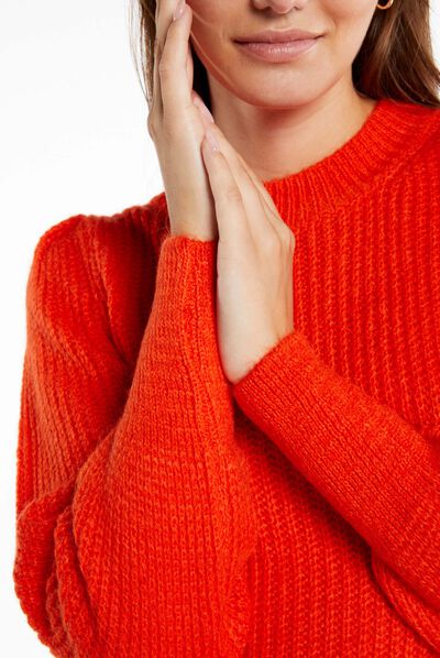 Pull manches longues col montant orange femme