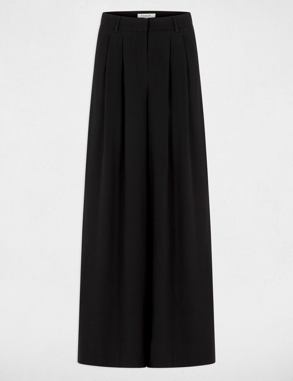 Pantalon large taille haute noir femme