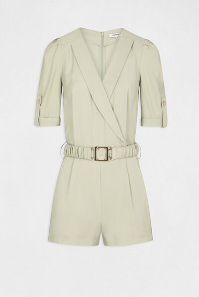 Combinaison droite ceinturée vert clair femme