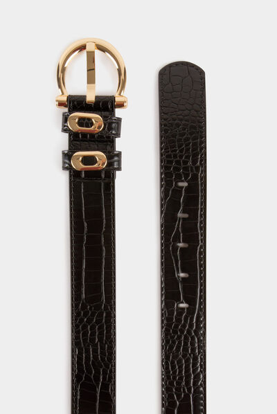 Ceinture aspect croco noir femme