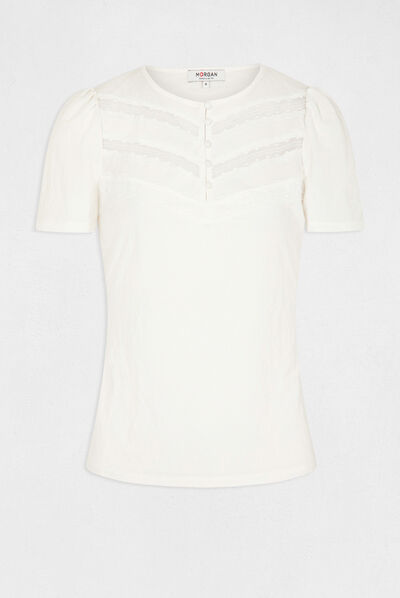 T-shirt manches courtes avec dentelle ecru femme