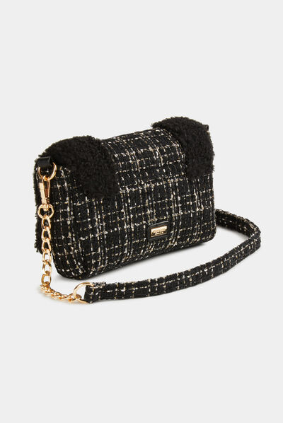 Sac pochette détails imitation fourrure noir femme