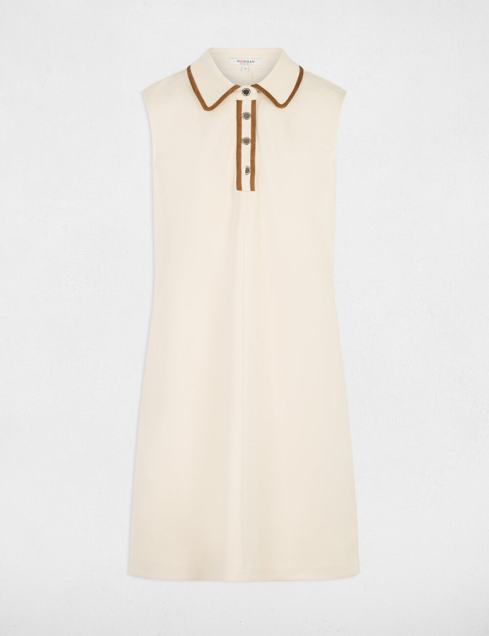 Robe courte col &agrave; revers ivoire femme