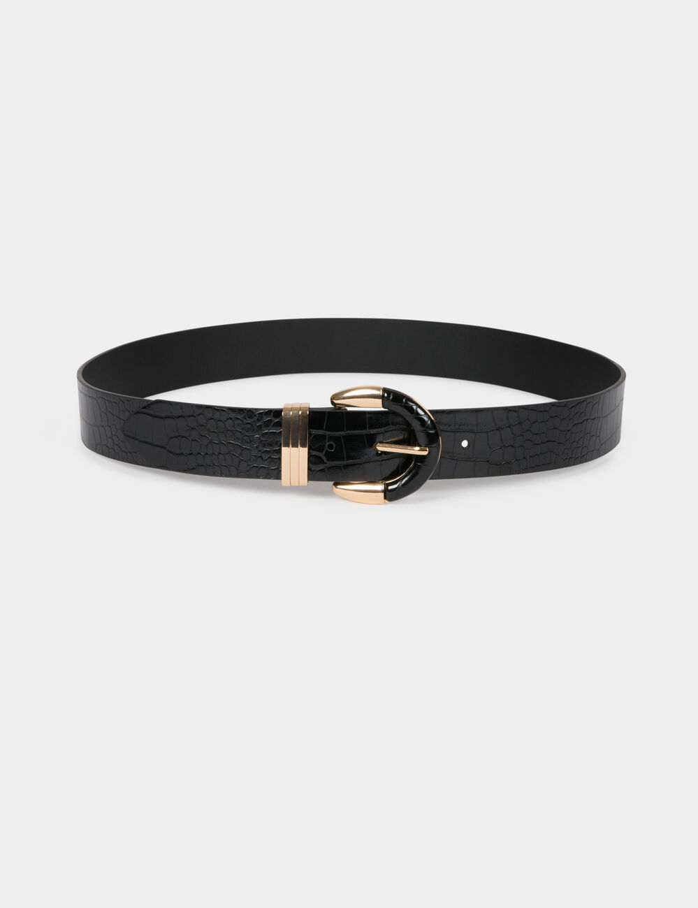 Ceinture fine aspect croco noir femme