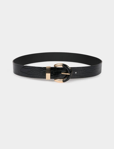 Ceinture fine aspect croco noir femme