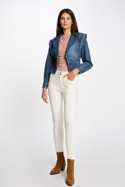 Pantalon slim avec détails bijoux ivoire femme