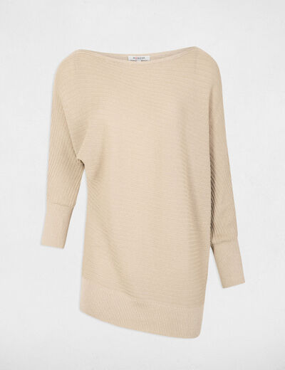 Pull col bateau épaule dénudée sable femme