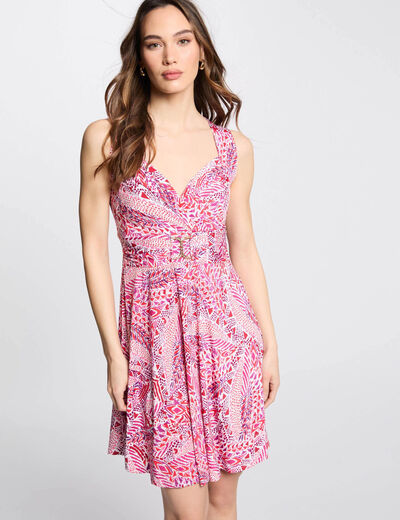 Robe courte cintrée imprimée multicolore femme