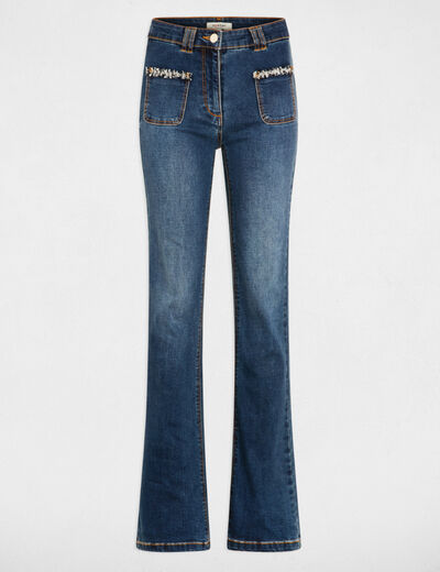 Jeans bootcut détails franges denim stone femme