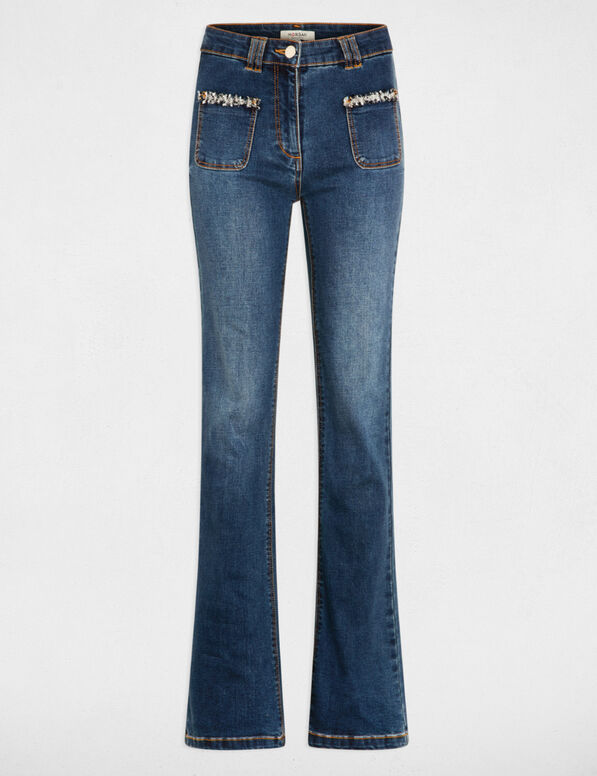 jeans bootcut details franges denim stone femme Jeans bootcut détails franges denim stone femme