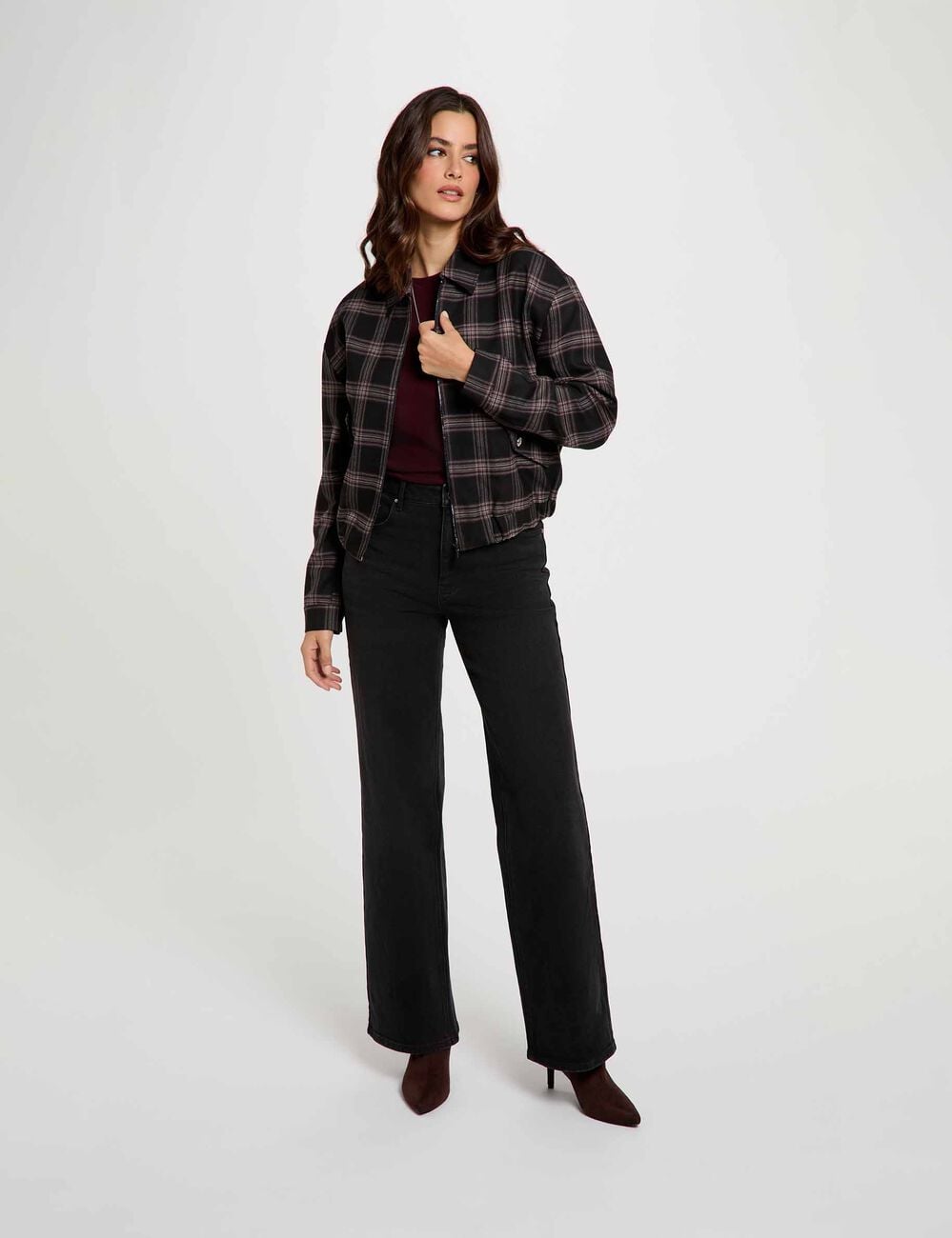 Blouson &agrave; carreaux noir femme