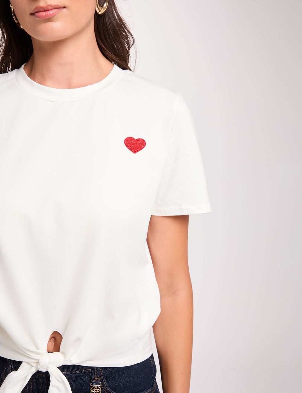 T-shirt noeud col rond blanc femme